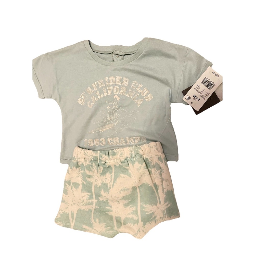 NWT Grayson mini Baby 0-3 Months Palm Tree Beach Surf Shorts Set Soft 2 Piece